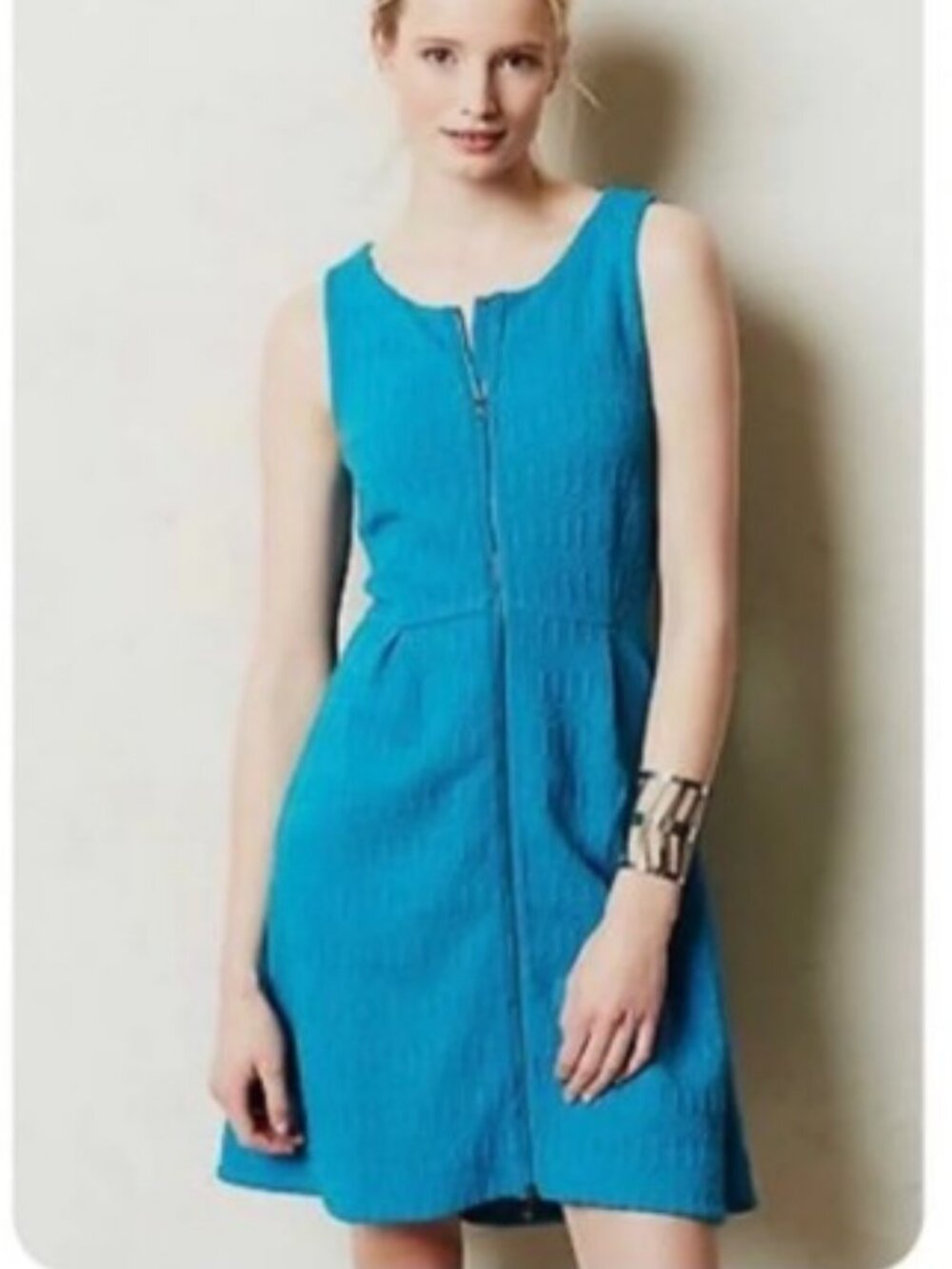 Anthropologie Leifsdottir Tonnelle Textured Zip Front Fit & Flare Dress size 4